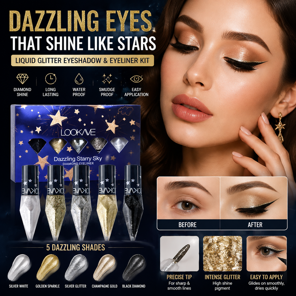 Liquid Glitter Eyeshadow & Eyeliner Kit Diamond-Shine Eye Makeup