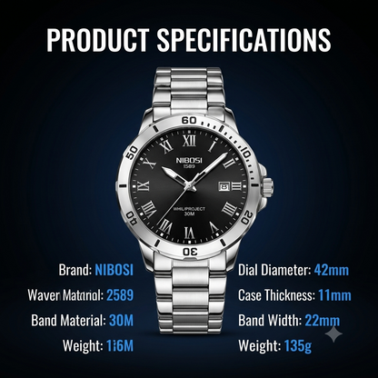 NIBOSI 2589 Men's Quartz Watch – Luxury Business Chronograph with Luminous Display & Calendar