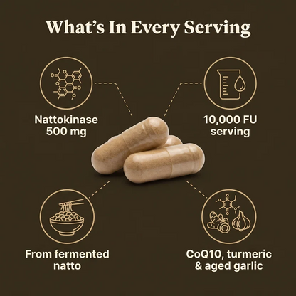 Nattokinase 10,000 FU Supplement – Vegetarian Capsules with CoQ10 & Turmeric for Daily Wellness
