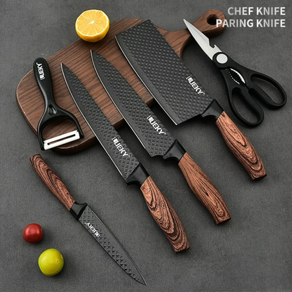 6-Piece Non-Stick Stainless Steel Kitchen Knife Set with Wooden Holder